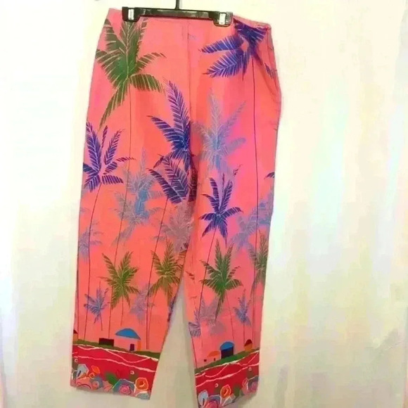 Unique Kemp & Company pants. Size 12. Beautiful tropical print on pink. - Picture 1 of 6
